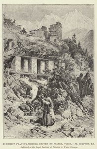Boeddhistische gebedsmolens, aangedreven door water, Tibet door William Crimea Simpson